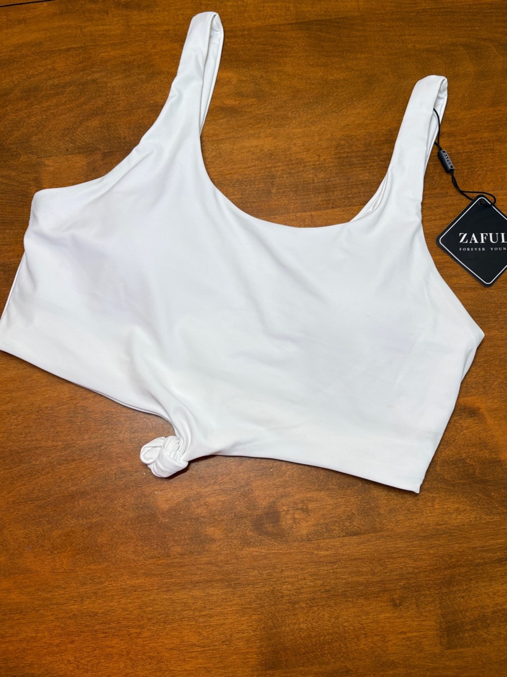 Zaful White Knotted Crop Bikini Swim Top, Medium (US 6)